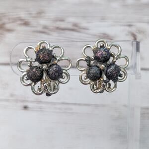 Vintage Clip On Earrings Unusual Trio Design - Fair Condition
